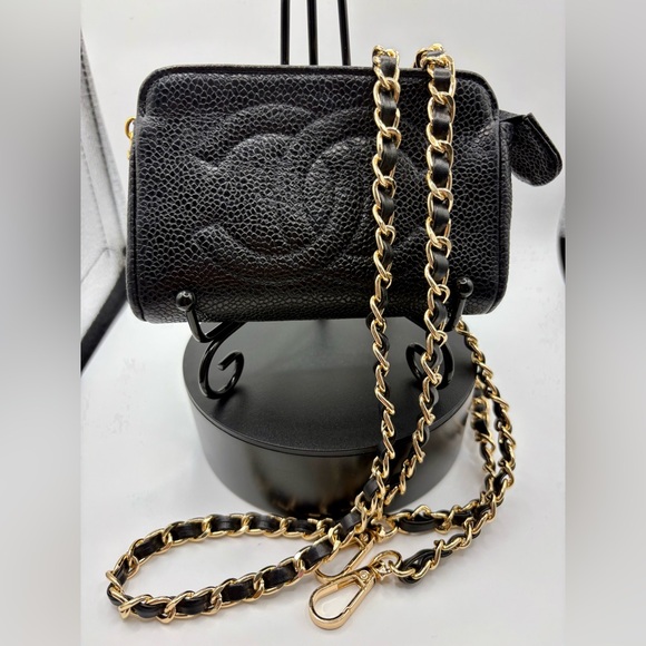 CHANEL small Black and Gold Chain Pouch 4.75” x 3.5” - Picture 1 of 15